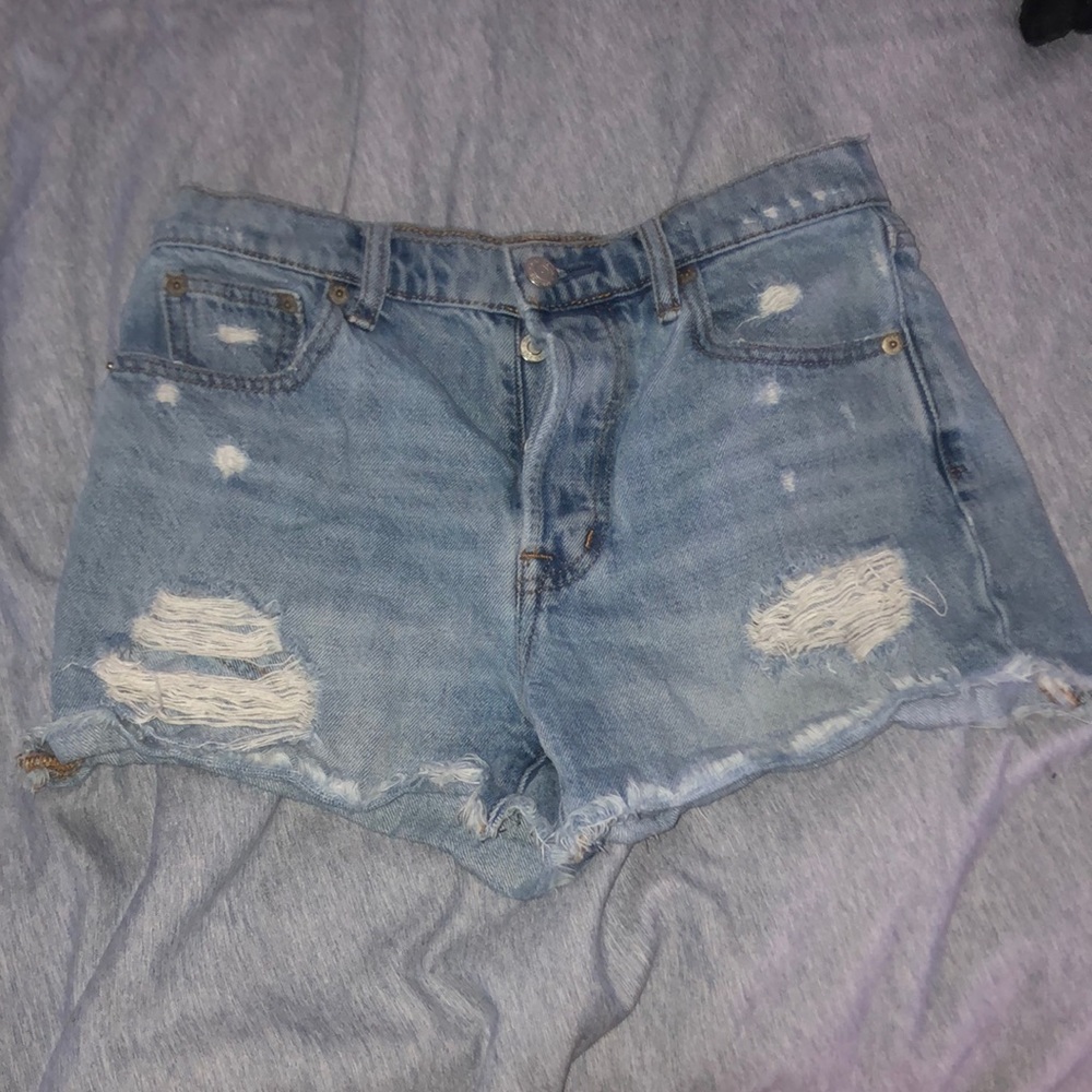 Distressed denim shorts
